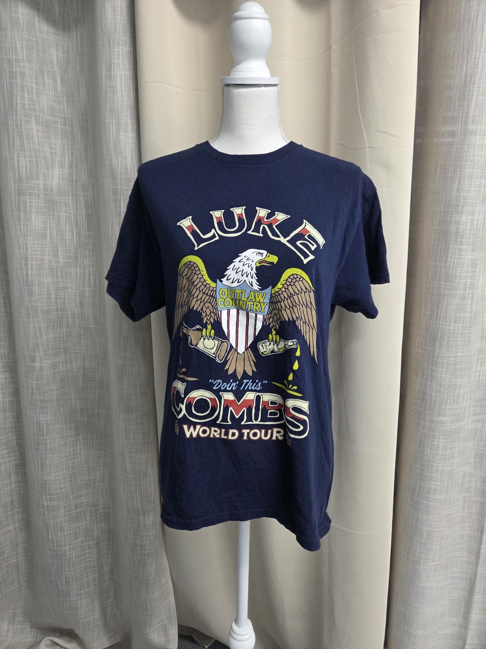 Luke Combs Outlaw Country World Tour Navy Graphic Tee Size M
